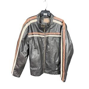 Arizona Jean Co Jacket Mens XL Black Cafe Racer Motorcycle Stripe Full Zip